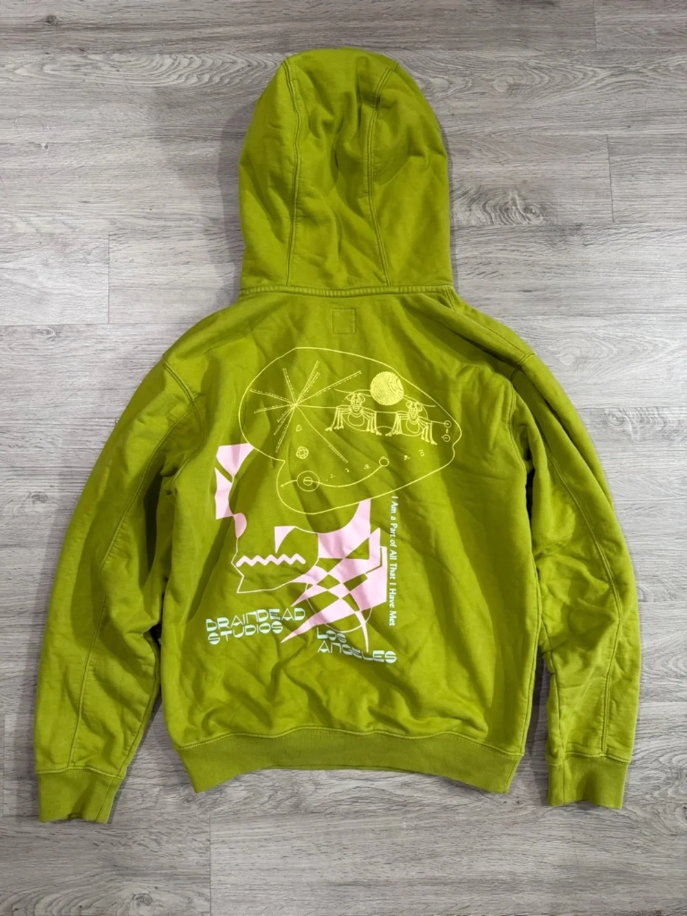 Brain Dead Playing With Fire Olive Green Graphic Hoodie Sweatshirt Small